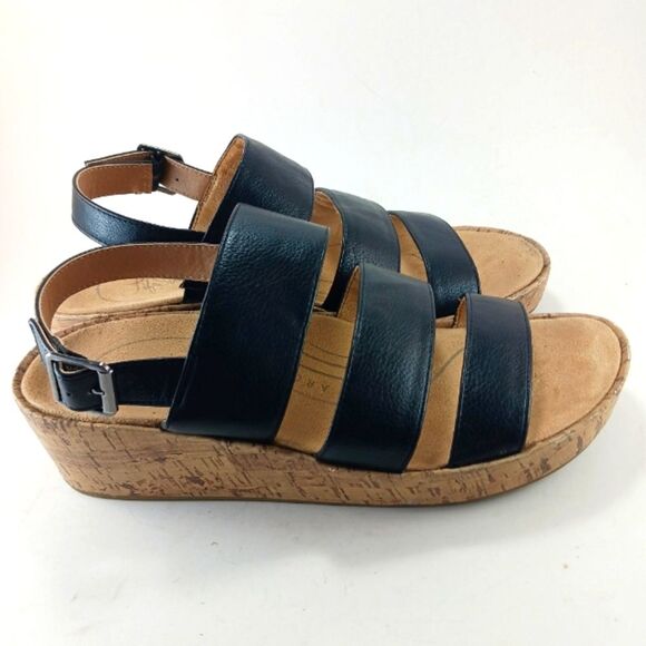 Life Stride Wyonna Low Profile Cork Wedge 3 Band Active Arch Black Womans 9.5. - Picture 13 of 16